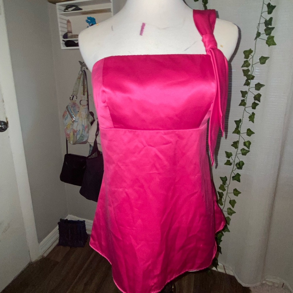 Gorgeous hot pink silk one shoulder blouse